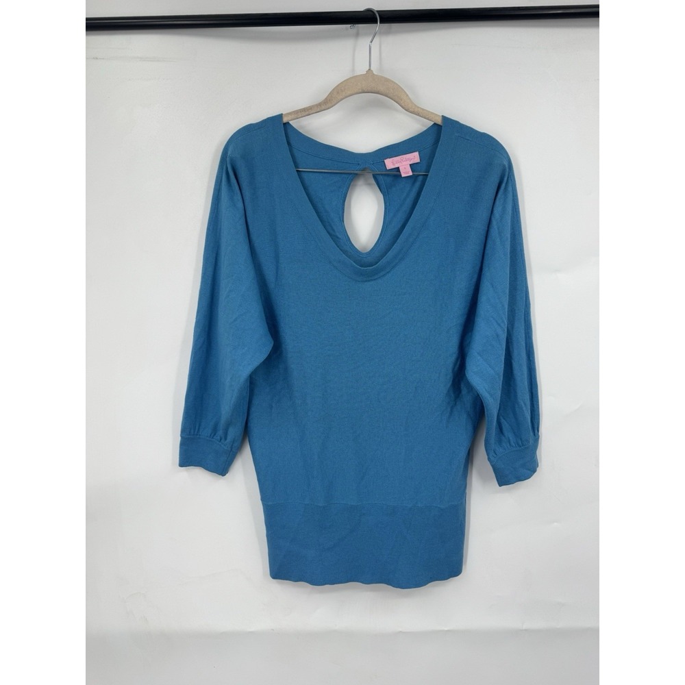 Lilly Pulitzer Bow Back Silk Blend Top Women Small Blue Lightweight Spring
